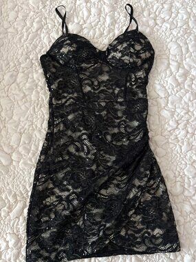 Glimmering evening black lace dress